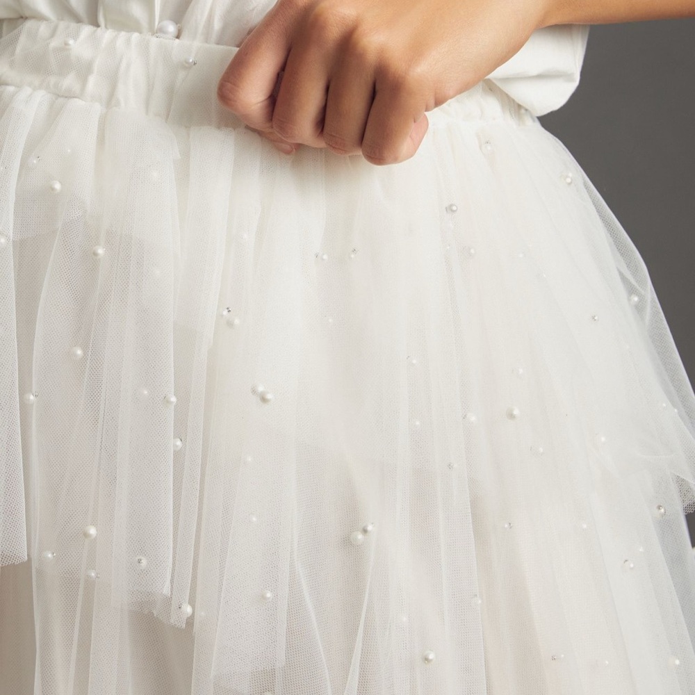 NEW - Maeve Tulle & Pearl-Embellished Skirt - Size - Large - Picture 6 of 7